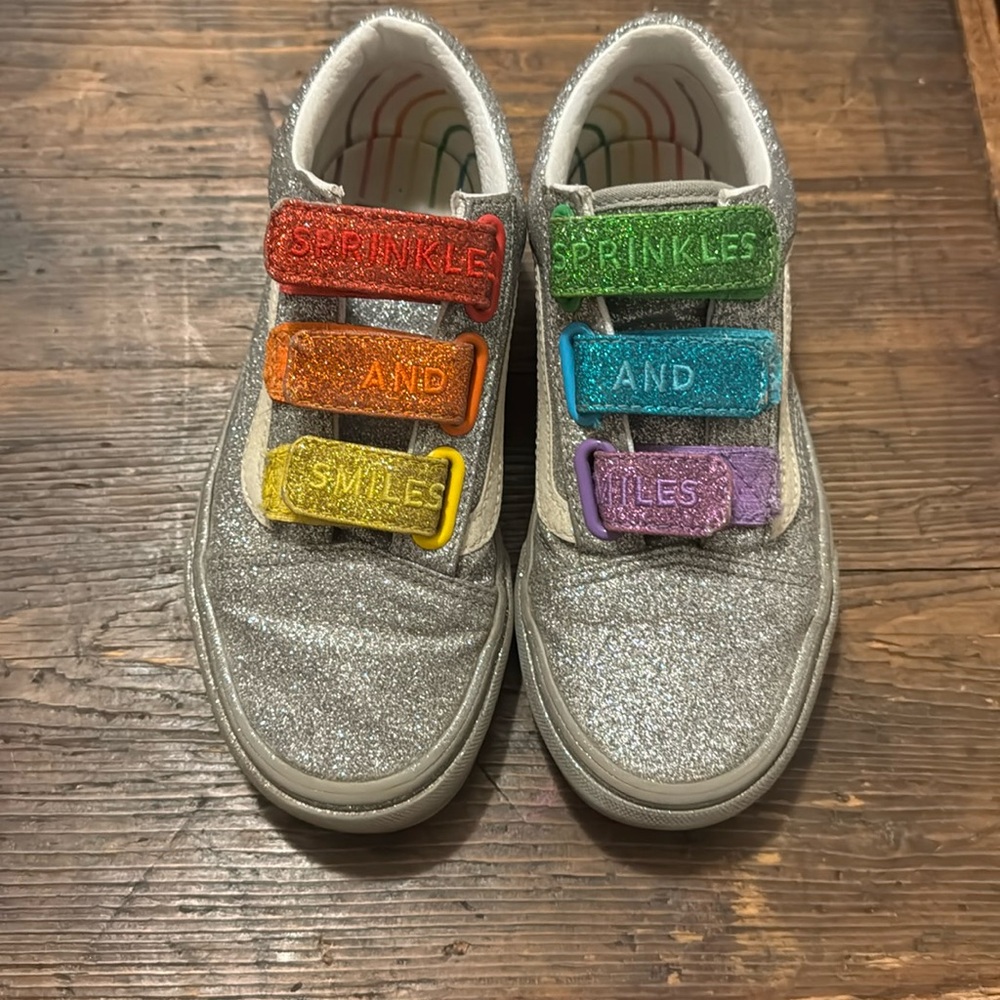 Vans Shoes Womens 5 RARE Flour Shop Silver Sparkle Glitter Rainbow Pride Sneaker